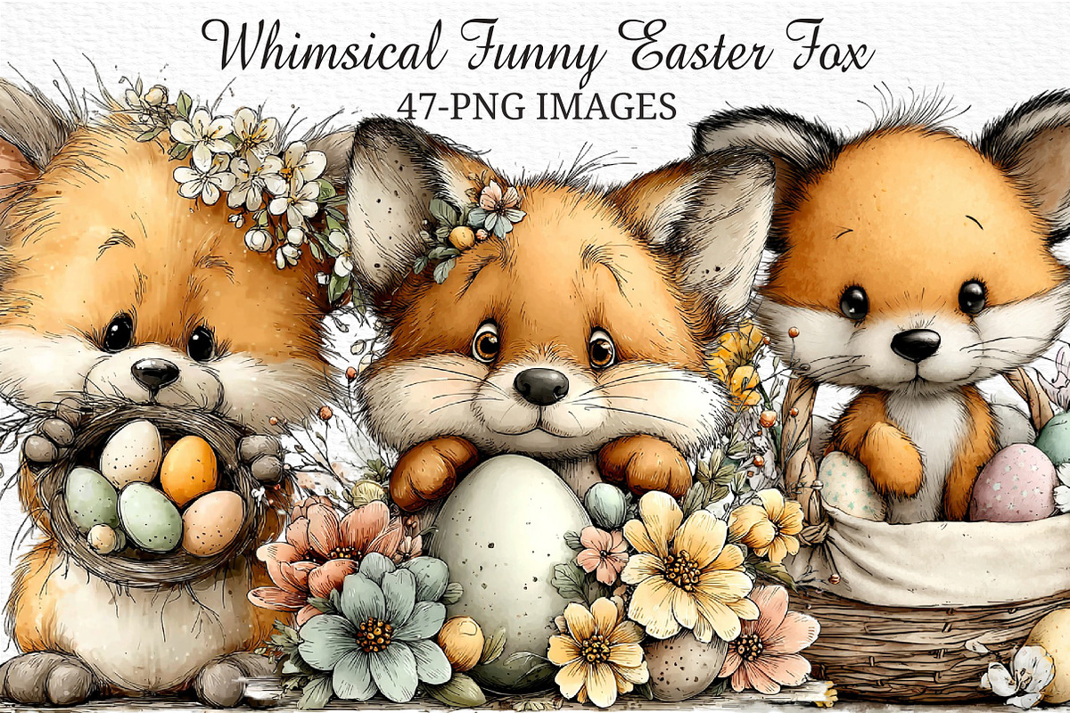 Whimsical Funny Easter Fox Clipart, an Illustration by Craft Nest (Photo 1 of 11)