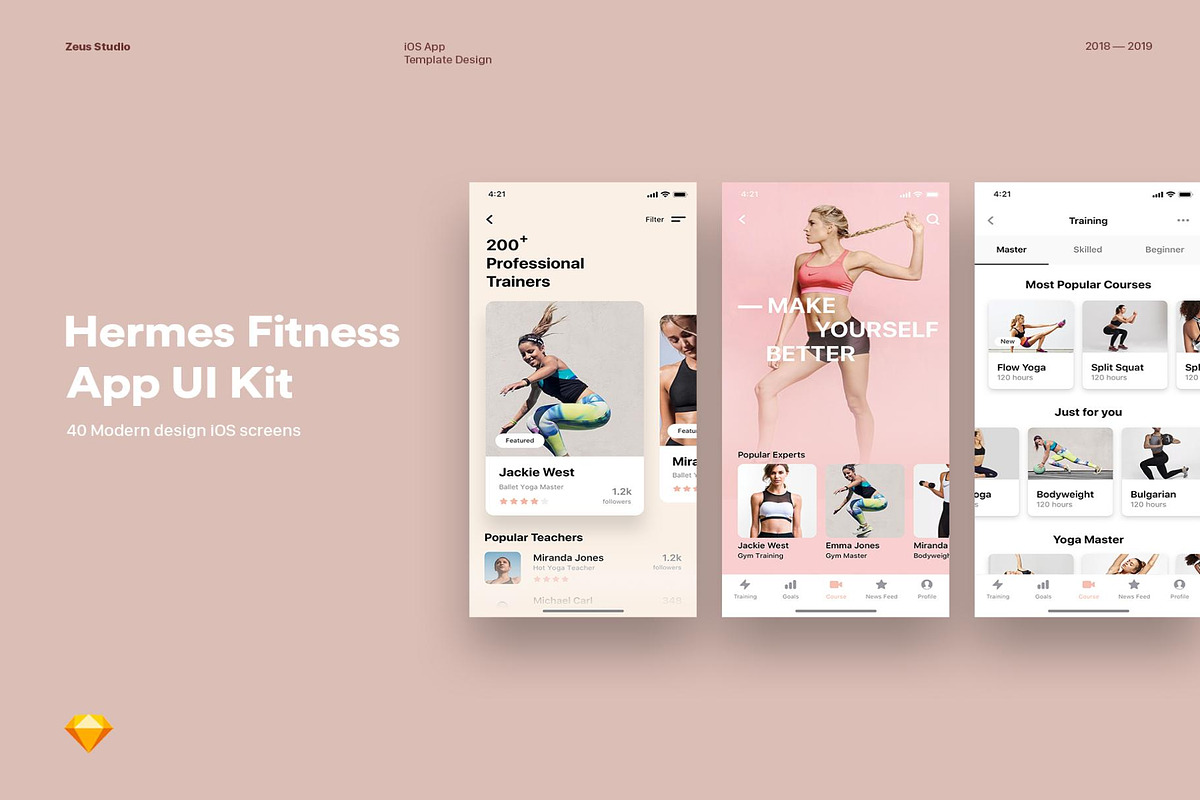 Hermes Fitness Mobile App UI Kit, an UI Kit Template by Creative Perspective (Photo 1 of 6)