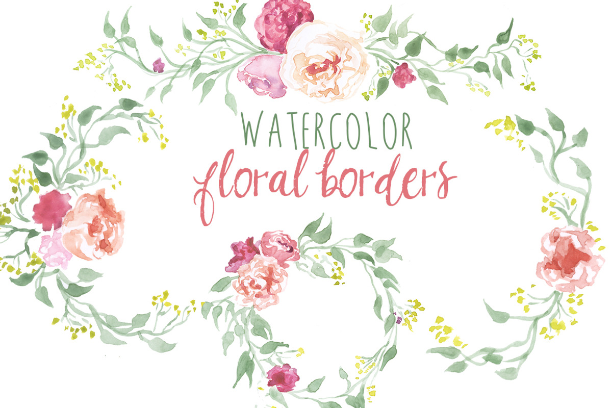 Watercolor Floral Borders, an Illustration by Digital Press Creation