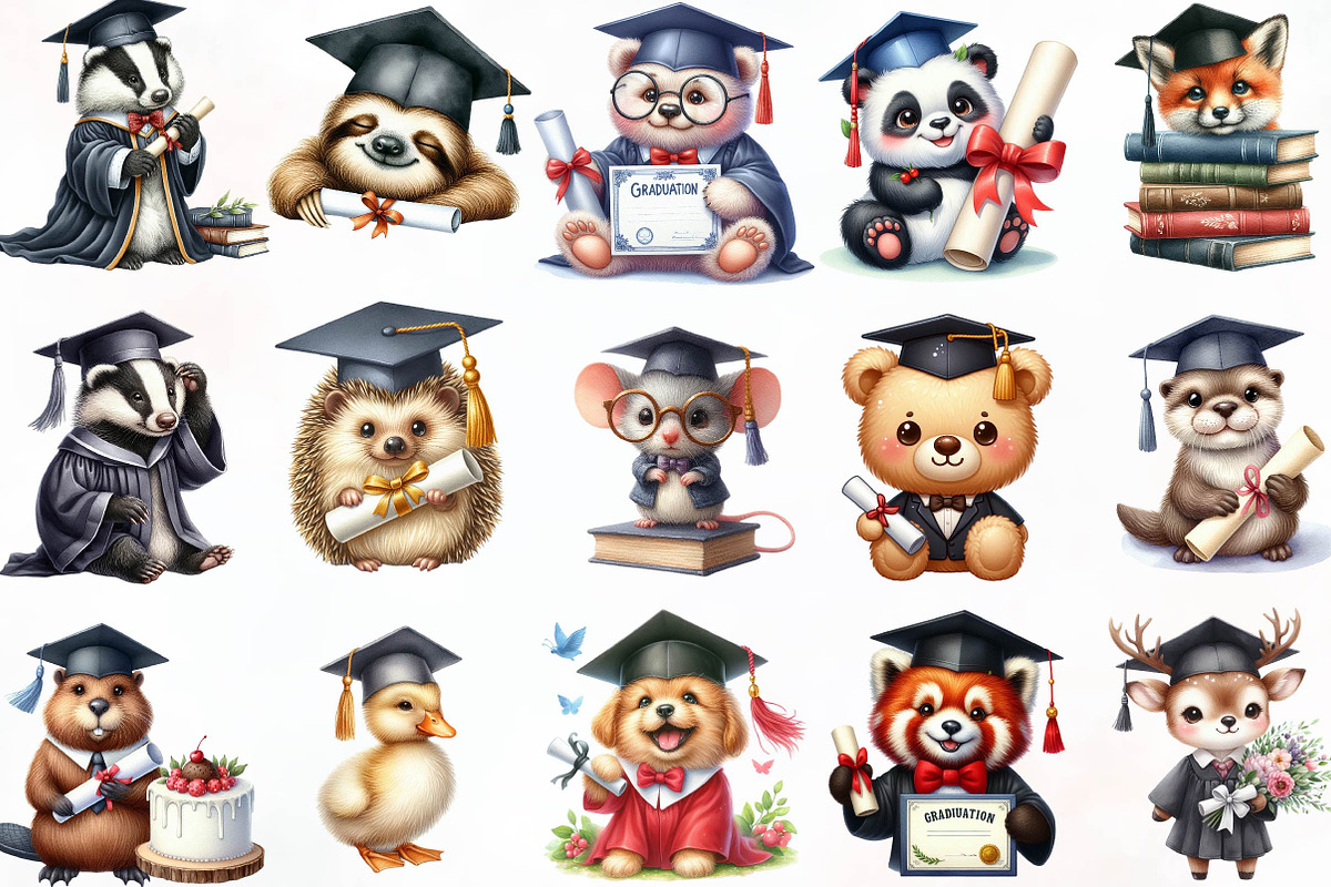 Watercolor Cute Graduation Clipart P, an Illustration by Designking (Photo 3 of 3)