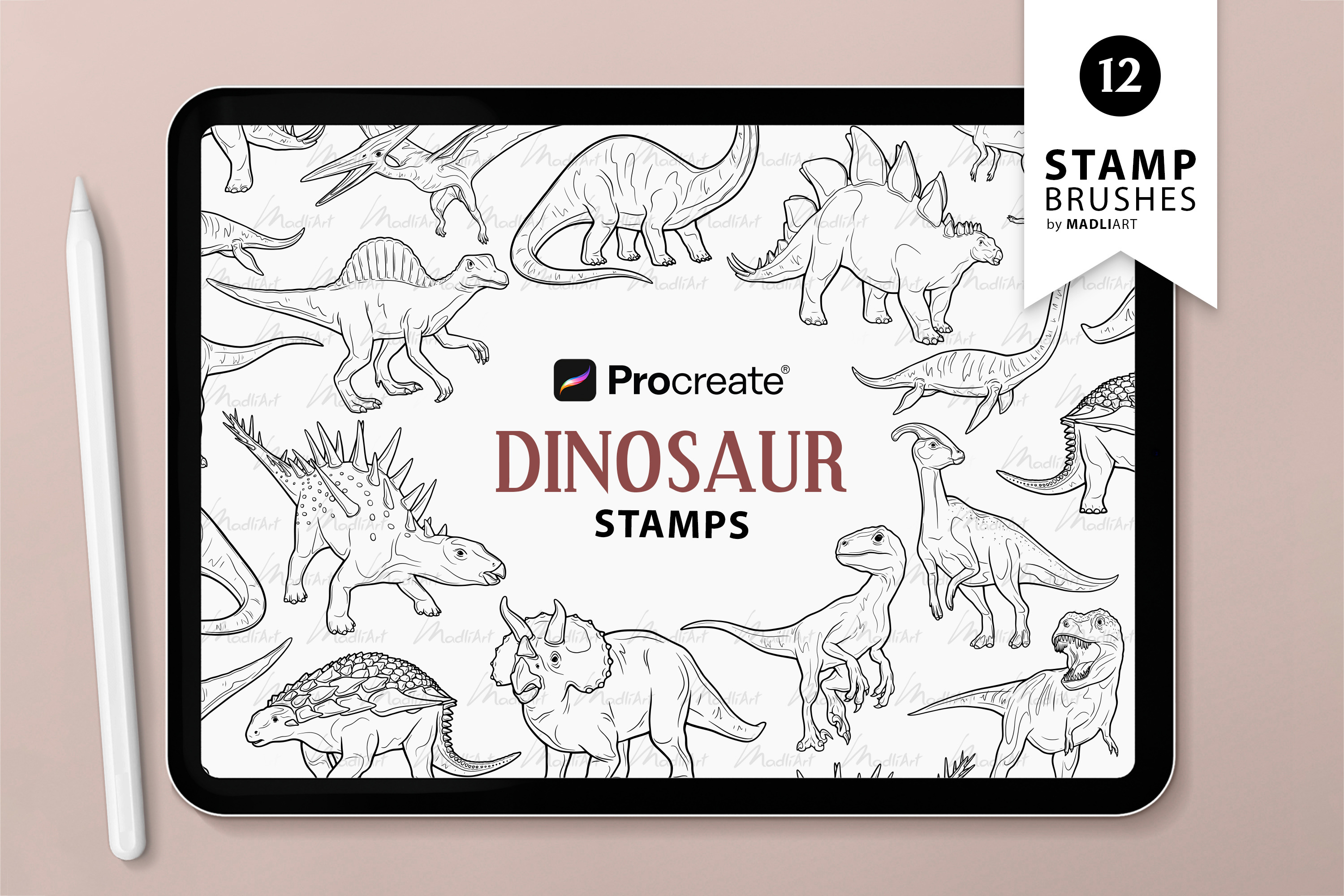 Dinosaur Procreate Brush Stamps, a Shape Add-On by MadliArt