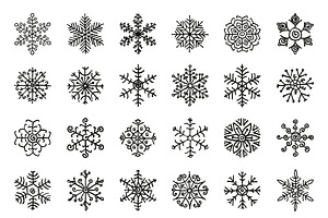 Black Winter Snowflakes Doodles.