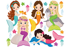 Vector Mermaids Clipart, an Illustration by TheCreativeMill