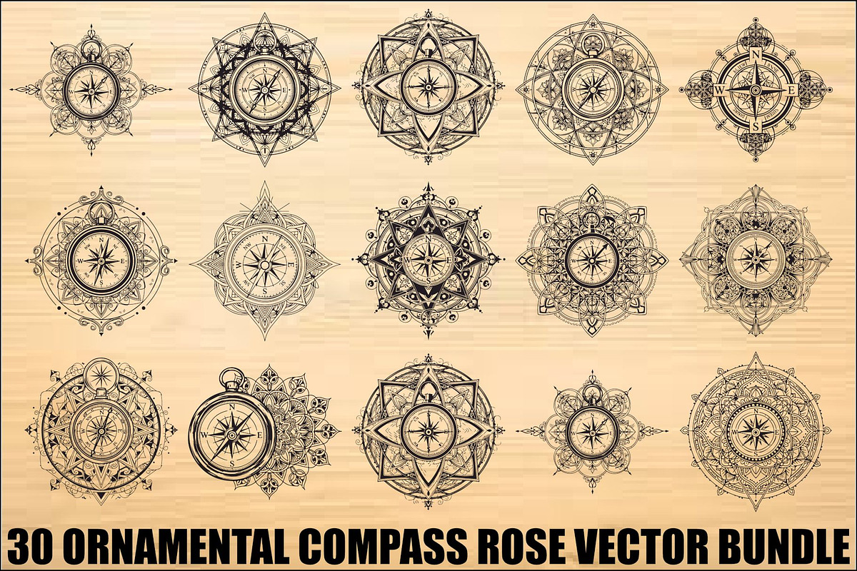 Ornamental Compass Rose SVG Bundle, an Illustration by Gaye Art (Photo 1 of 31)
