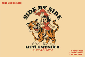 Little Girl with Happy Tiger Mascot, a Branding & Logo Template by Judsart
