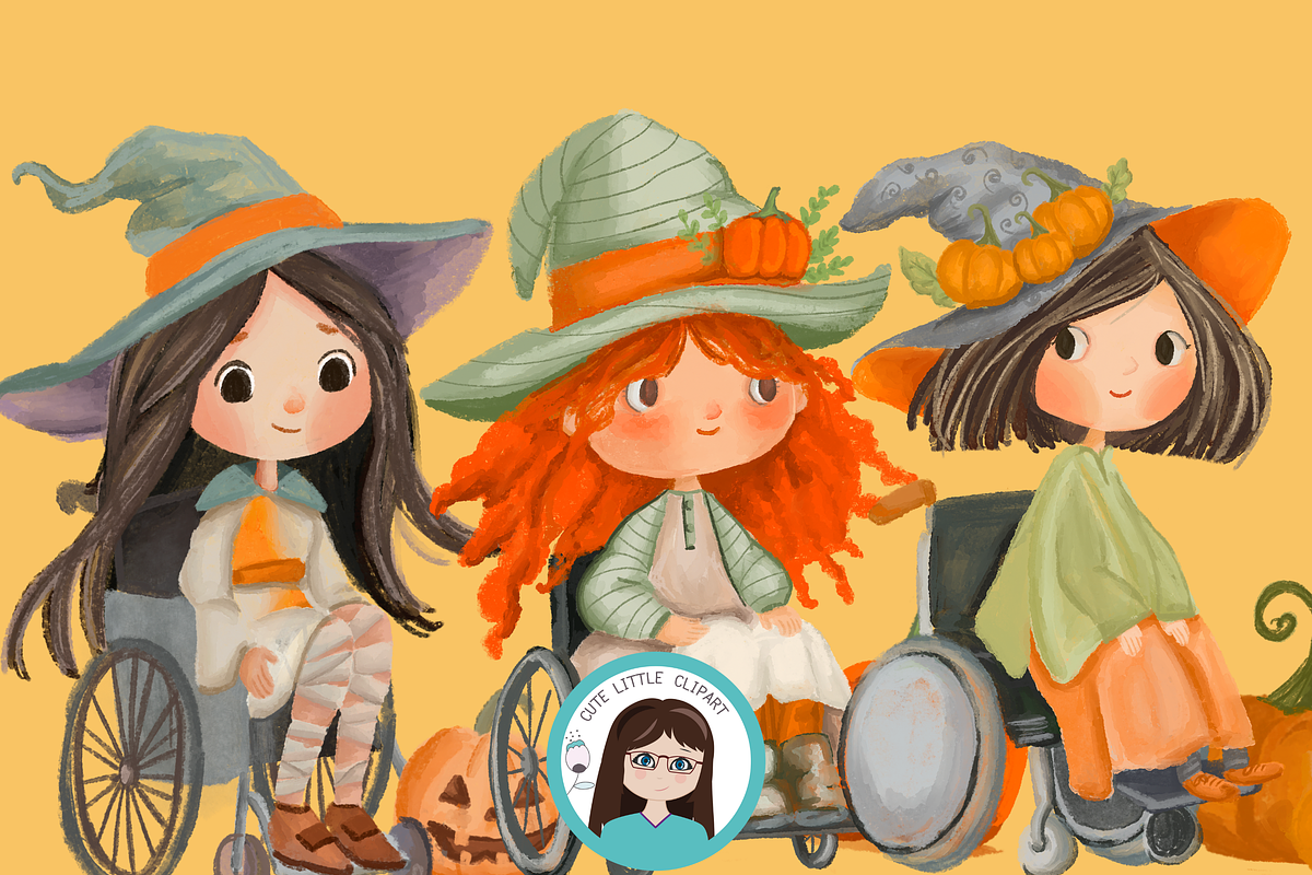 Halloween Wheelchair Girls Clipart B, an Illustration by Cute Little Workshop (Photo 6 of 6)
