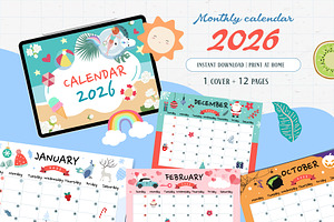 cute calendar for kid design, a Print Template by Piixypeach