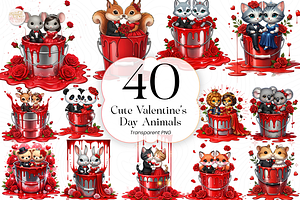 Cute Valentine Animals PNG Clipart, an Animal Illustration by KennedyStudio