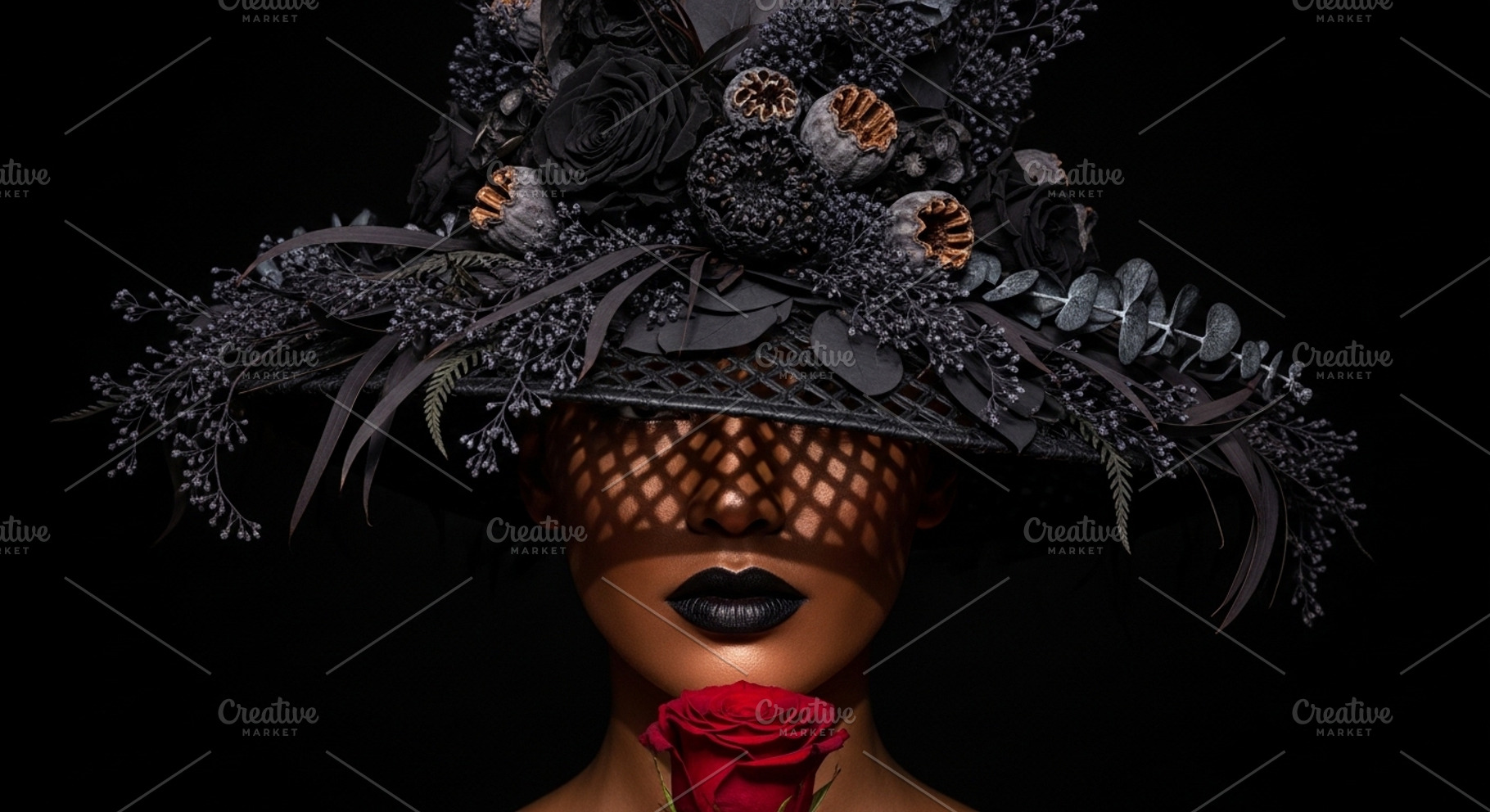 Dark Gothic Floral Hat Portrait, a Person Photo by thepslr