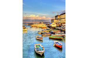 Boats in the harbor of santa lucia naples containing italy, naples, and lucia, a Transportation Photo by Leonid Andronov
