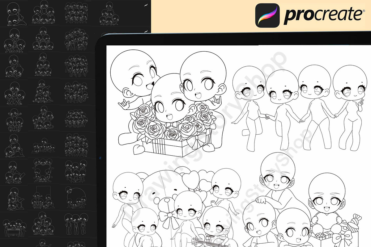 50 Procreate Chibi Base Group Stamps, a Brush Add-On by DrawingStoryShop (Photo 2 of 7)