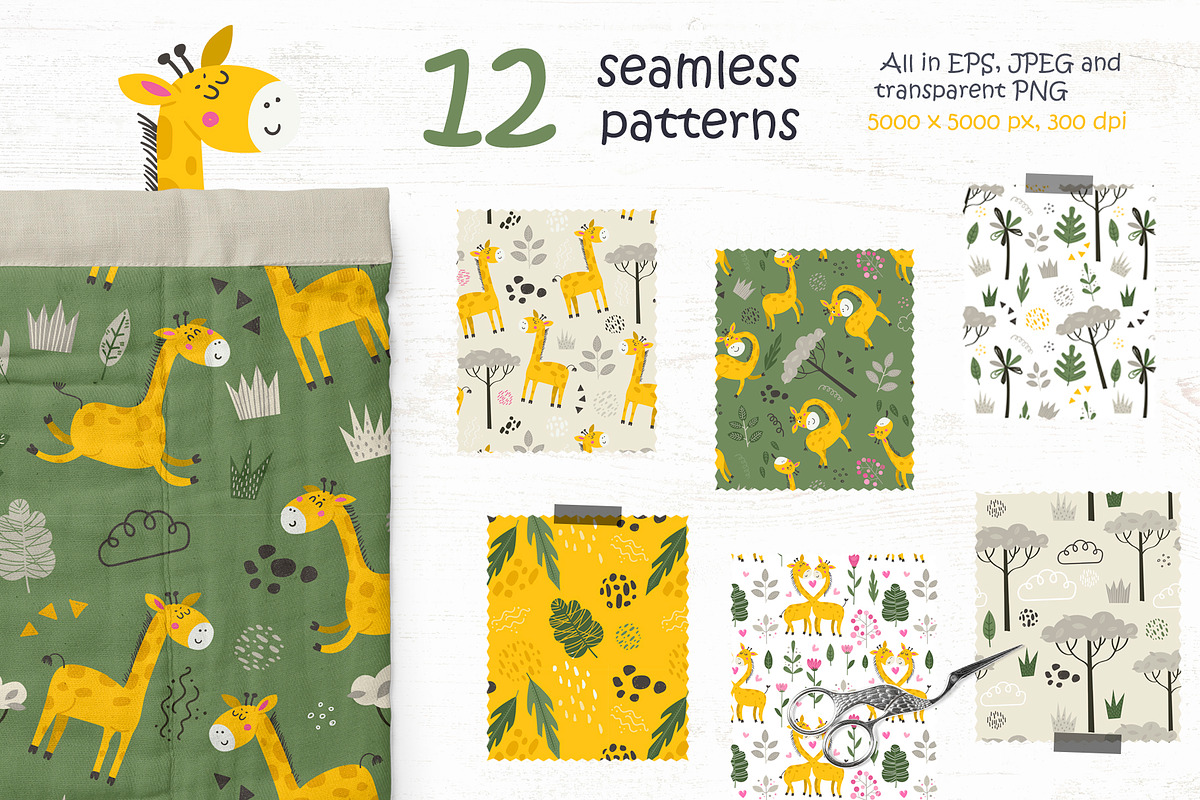 Giraffes Clipart & Pattern, a Background Graphic by Nafanya (Photo 5 of 9)