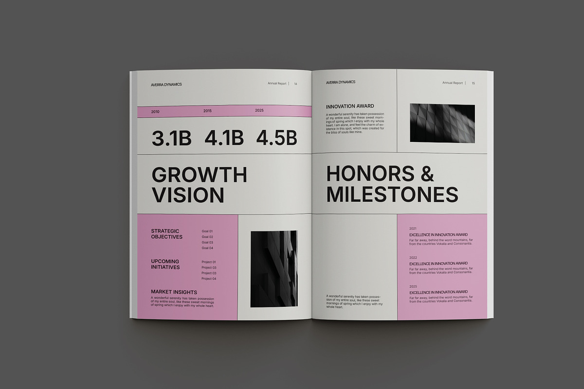 White Pink Annual Report, a Brochure Template by Neermana (Photo 6 of 10)