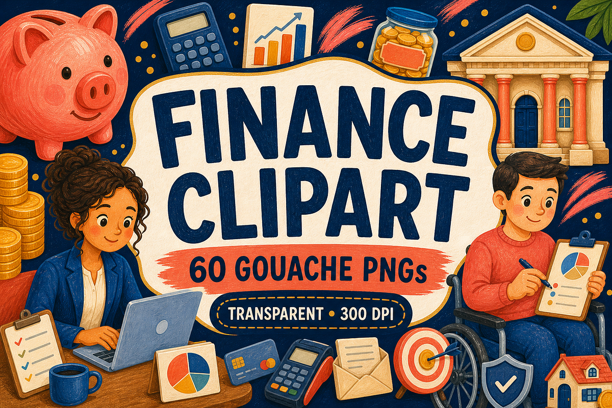 Finance Clipart 60 Gouache PNGs, a Finance Illustration by KamimiArt (Photo 1 of 6)