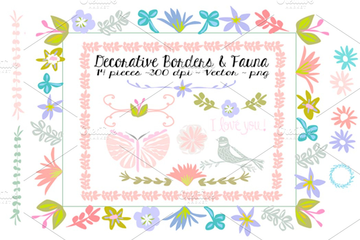 Happy Flower Bird Butterfly Borders, a Decorative Illustration by Karen Fields Design
