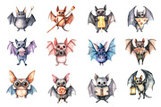 Watercolor Quirky Bat Clipart Bundle, an Illustration by Daily.Designs (Thumbnail 2 of 3)