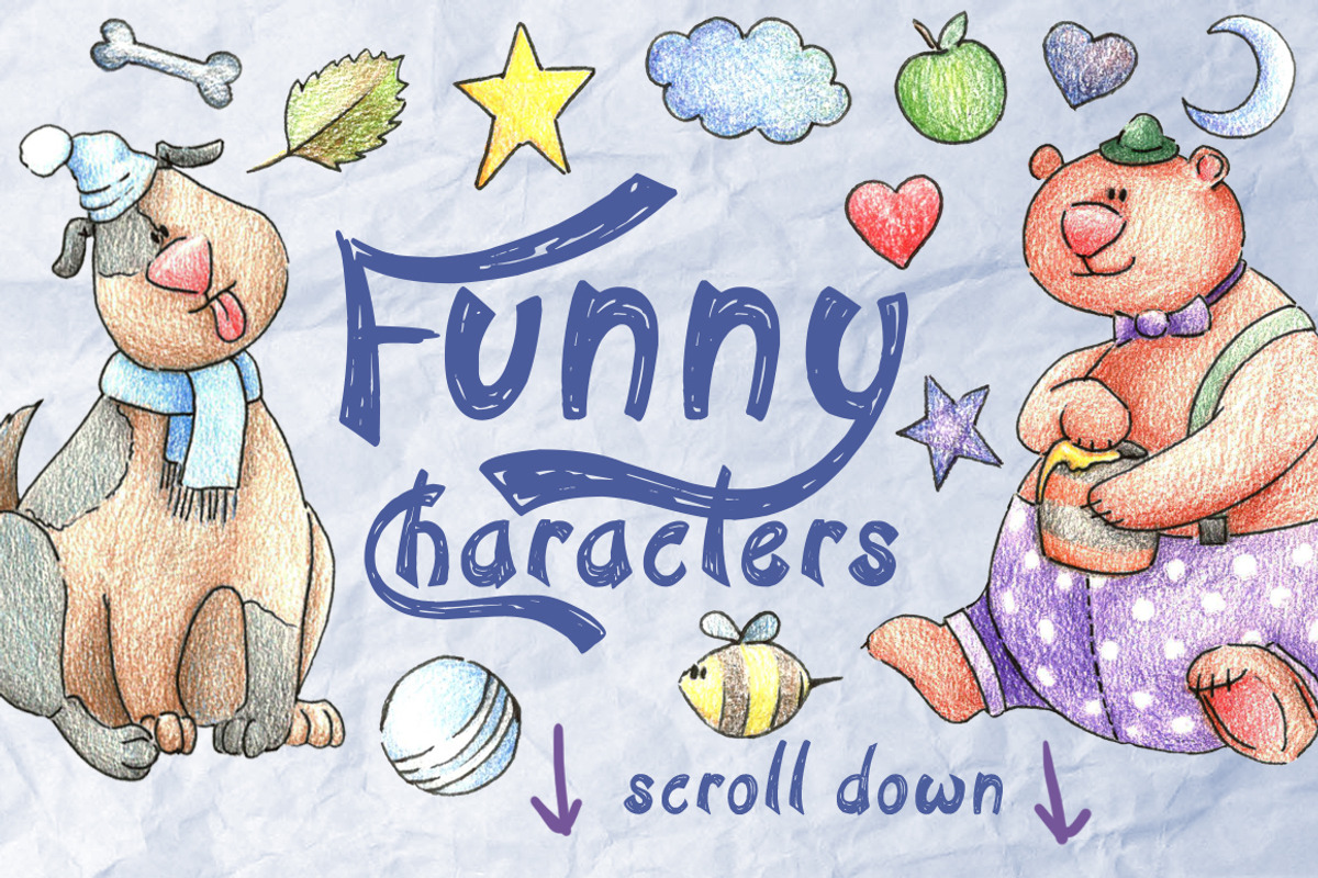 Funny Characters Set for Kids, a Texture Illustration by WBS Design (Photo 1 of 3)