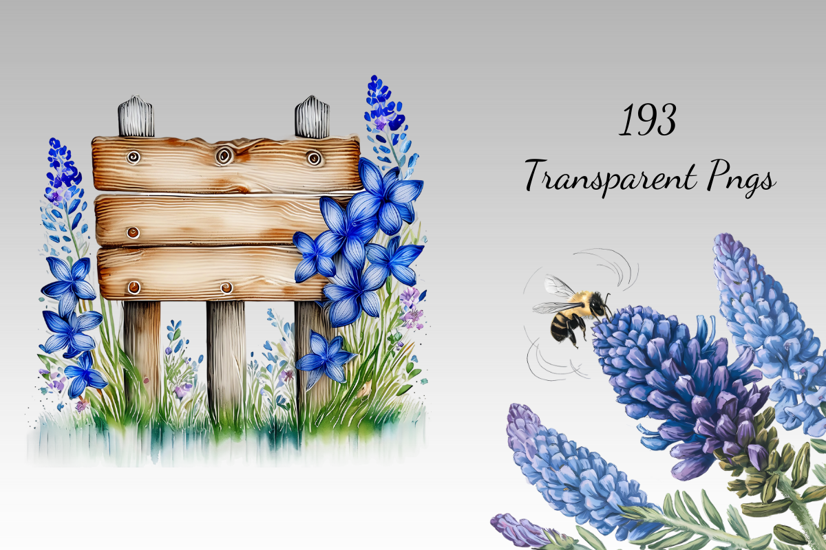 Blue Bonnet Flower Clipart Bundle, a Decorative Illustration by Dream Floral Clipart (Photo 5 of 9)