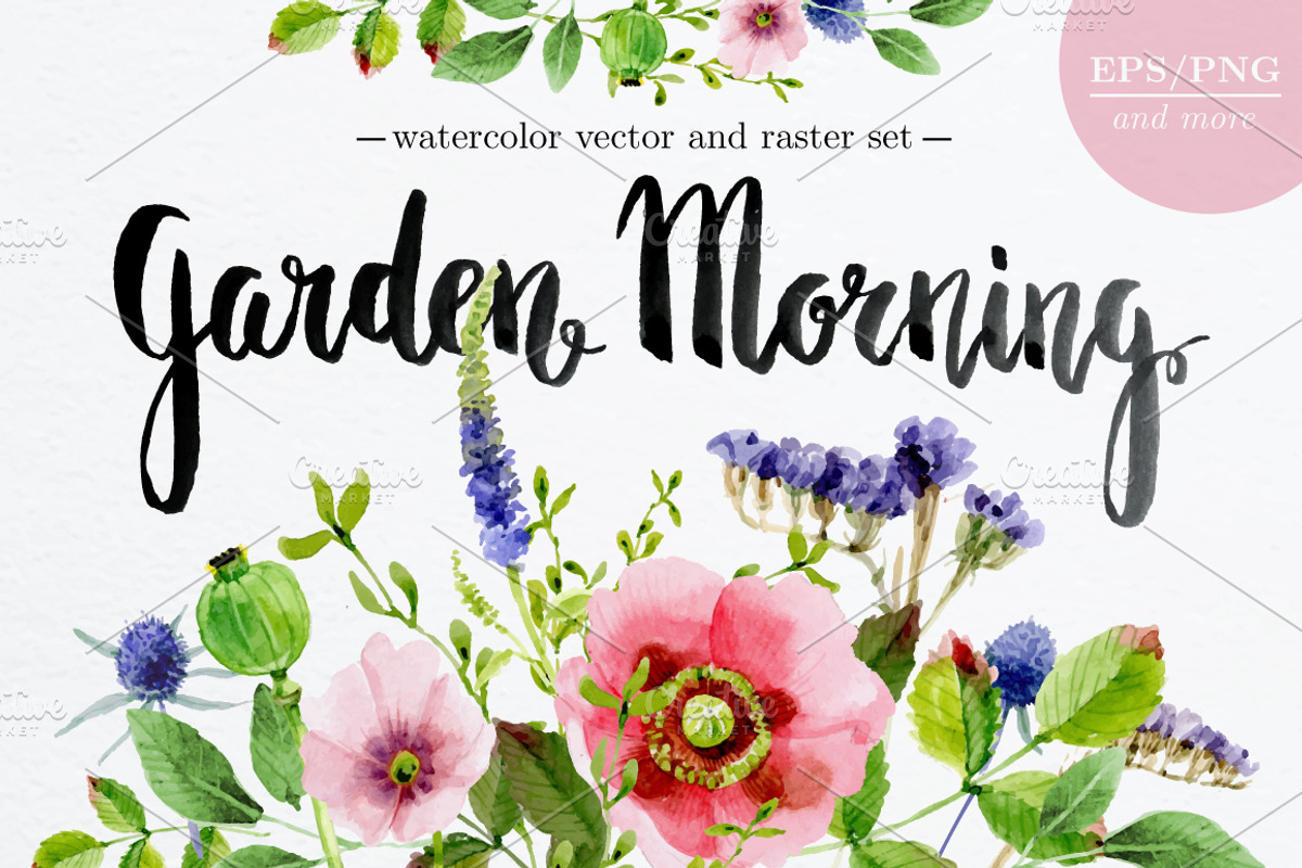 'Garden Morning' vector/raster set, an Illustration by Cheeba Ribba Designs (Photo 1 of 3)