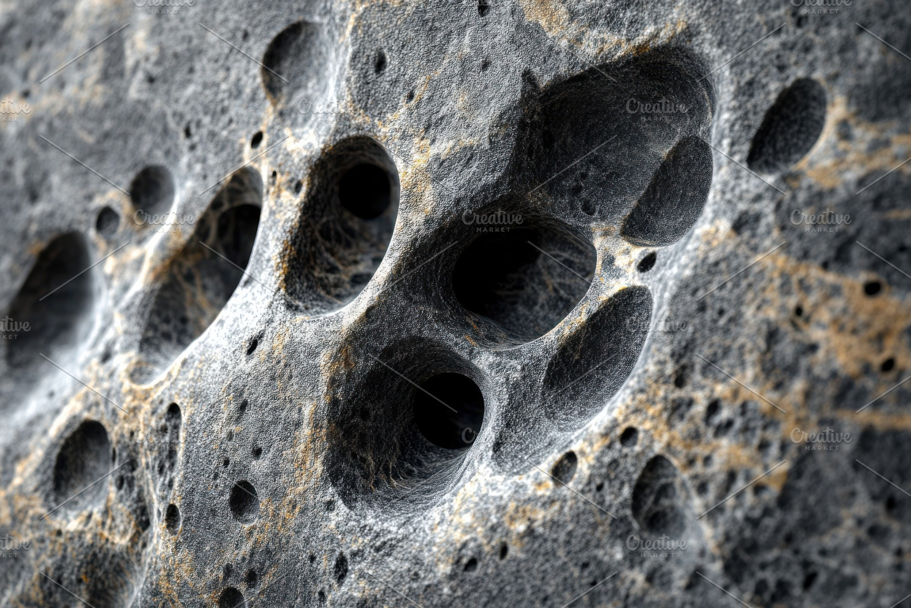 Gray rock surface with deep holes ab, a Background Photo by Pixeness Studio