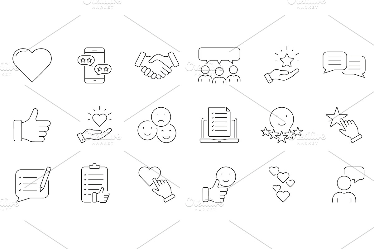 Review And Rate Line Icon Set, an Object Illustration by Gentle Studio