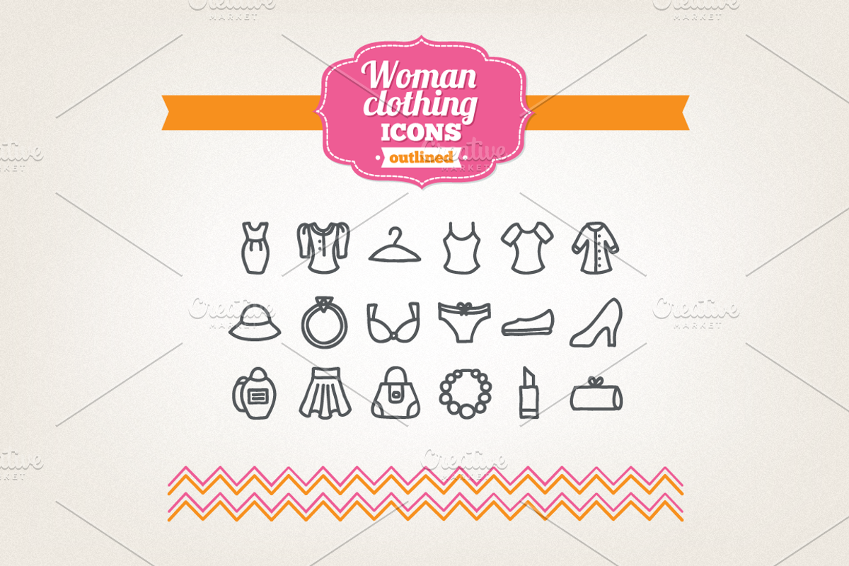 Hand drawn woman clothing icons