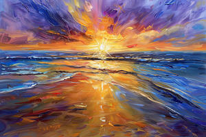A painting capturing a vibrant sunse, a Photo by Iftikhar Alam