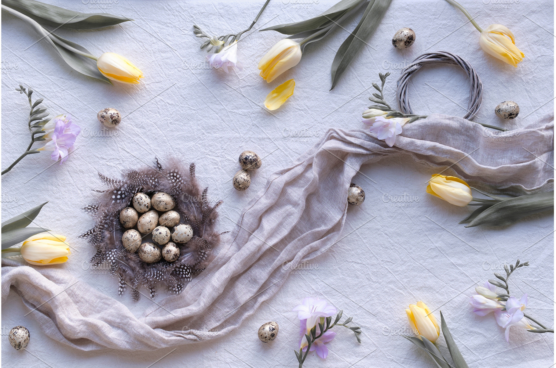 Easter nest with quail eggs and, a Holiday Photo by tilialucida