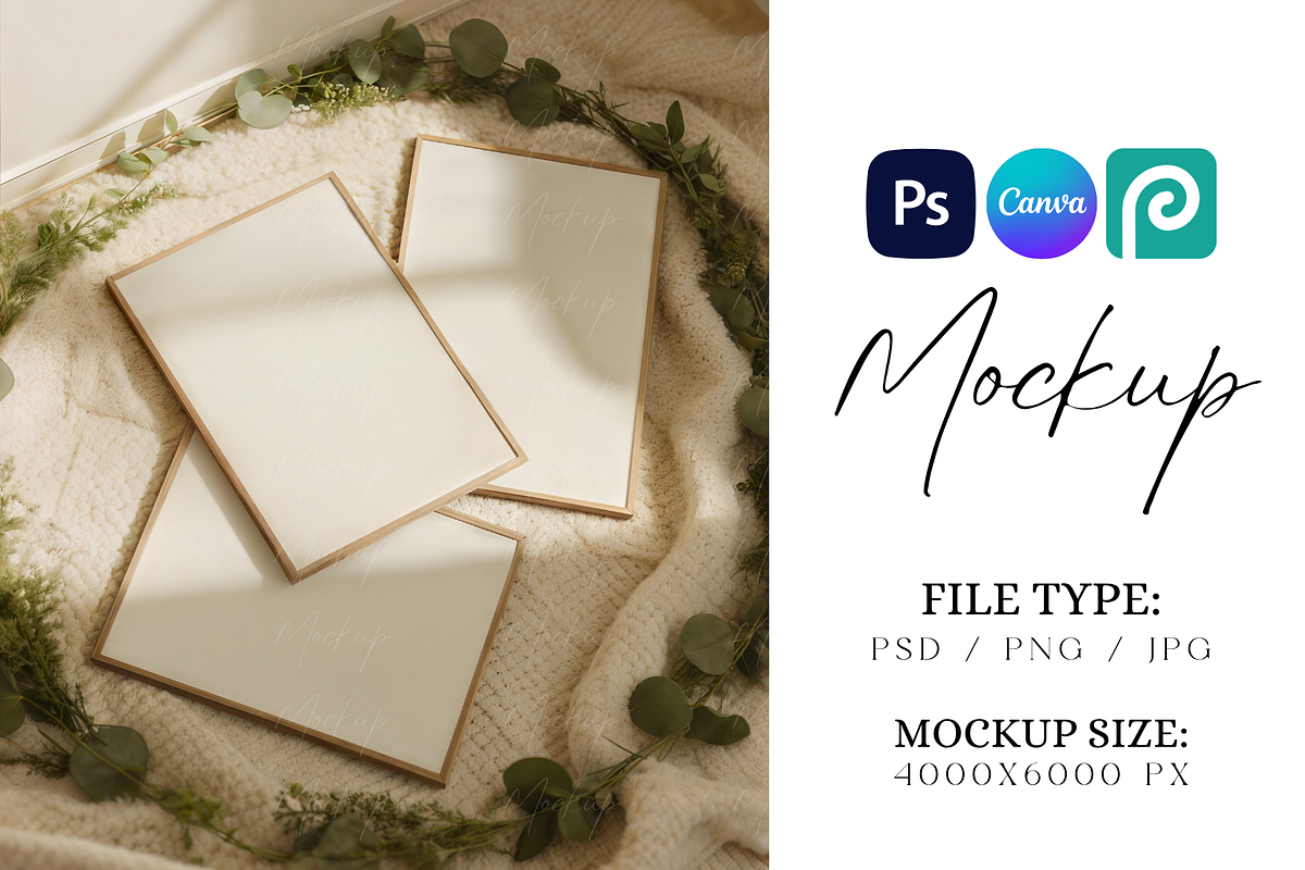 Set of 3 Wood DIN A Frame Mockup, a Product Mockup by TatiMockup (Photo 1 of 3)