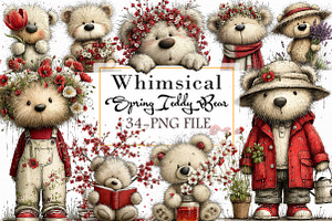 Whimsical Spring Teddy Bear Clipart, an Illustration by Libby Wishes