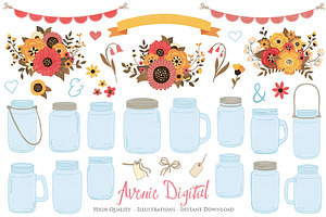 Fall Wedding Mason Jar Cliparts