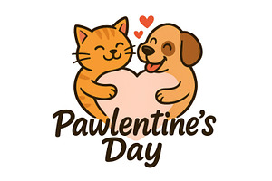 Pawlentine Day illustration with cat, an Illustration by Dvoevnore photos