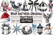 Black And White Christmas Clipart, an Illustration by Black Bird Studio (Thumbnail 1 of 6)
