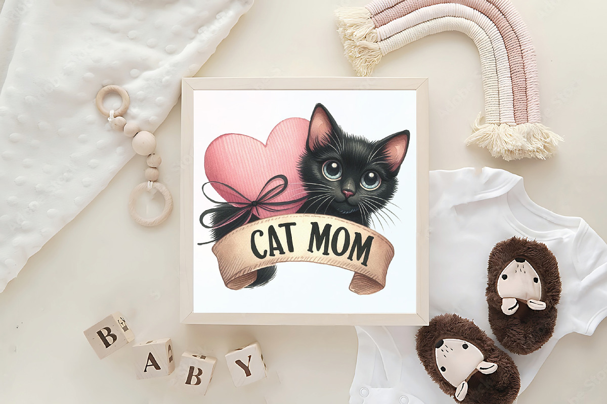 Watercolor Cute Black Cat Clipart, an Illustration by CraftArtStudio (Photo 6 of 6)