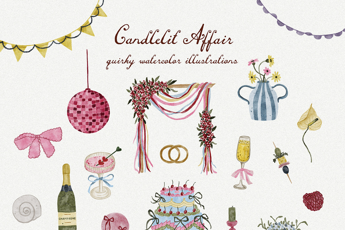 Quirky Watercolor Wedding Icons Set, a Decorative Illustration by Madiwaso (Photo 3 of 9)