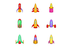 Rocket Icons Set, Cartoon Style