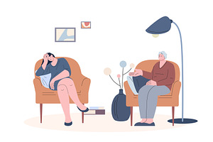 Psychology therapy. Young exhausted, an Object Illustration by Valerie Bodnar