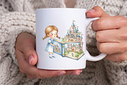 Cute Little Girl Reading Clipart, an Illustration by Watercolor design (Thumbnail 2 of 6)