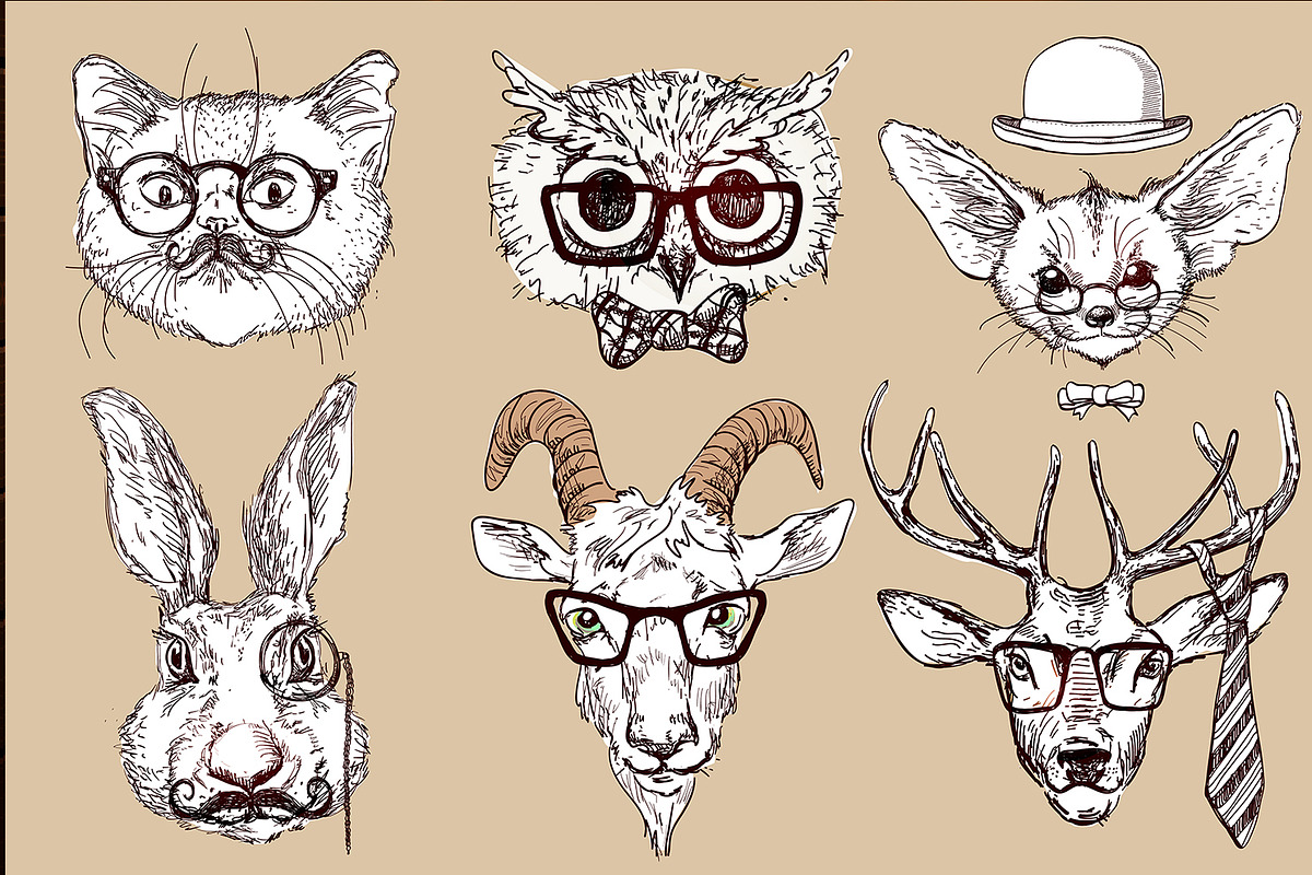 Hipster animals - set 2, an Animal Illustration by iriskana (Photo 3 of 4)