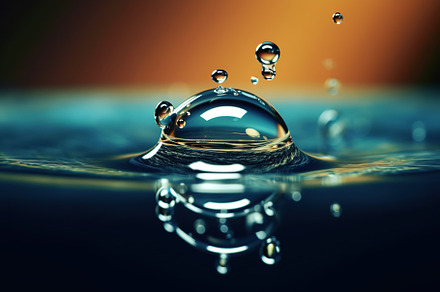 Rain drop falling on surface of water. Generative AI, a Nature Photo by AlyaAnd