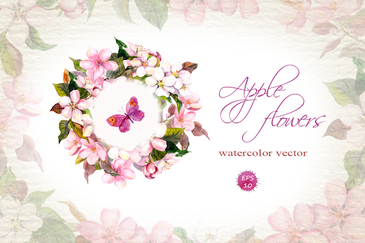 Apple flowers set. Watercolor vector, an Illustration by Where summer is (Photo 1 of 5)