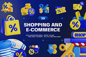 Shopping Icon 3D Illustration Pack