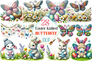 Easter Knitted Butterfly Clipart, an Illustration by DreamCafeArt