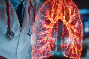 Doctor examining digital lungs moder, a Photo by Pixeness Studio