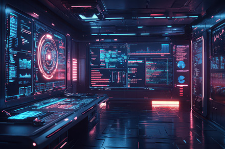 Futuristic Control Room Neon Lights, a Background Photo by Pixeness