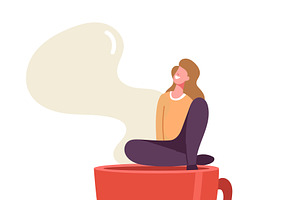Tiny Woman Relaxing on Coffee Break