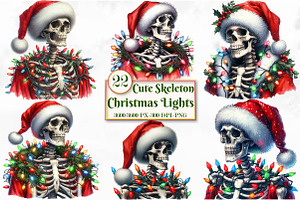 Cute Skeleton With Christmas Lights, a Seasonal Illustration by Craft Nest