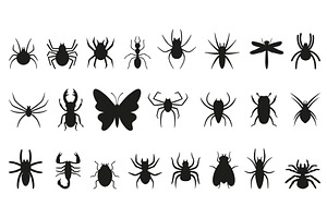 Black Insects Icons. Different