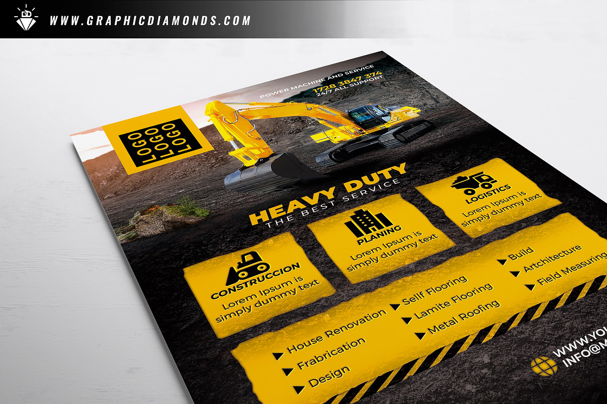 Construction Equipment Rentals Flyer, a Flyer Template by GraphicDiamonds (Photo 3 of 6)