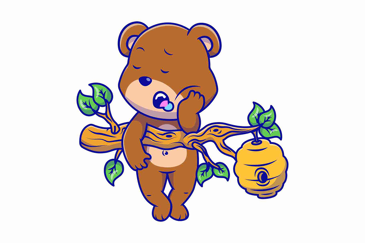 Cute Grizzly Bear Sleeping On Branch, an Animal Illustration by Artstorystudio (Photo 3 of 3)